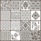 Damask Stencils for Crafts Reusable 6” Texture Stencils Floral Background Stencil Leaf Templates for Painting on Wood Furniture Card Canvas