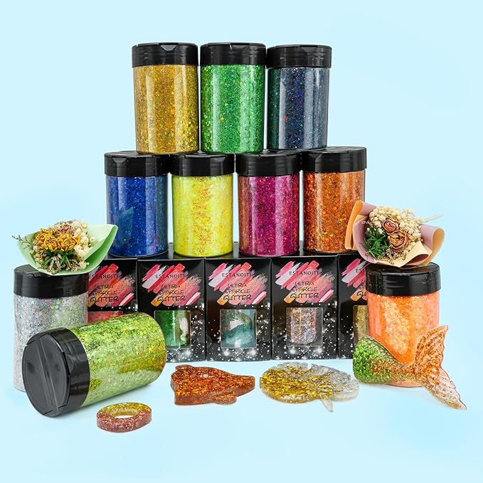 Iridescent Chunky Glitter 5.64oz/160g, Ultra Fine Glitter Powder Mixed Chunky PET Flakes Sequins for Resin Epoxy Craft Arts, Tumbler Nail Hair Eye Party Festival Decor (White)