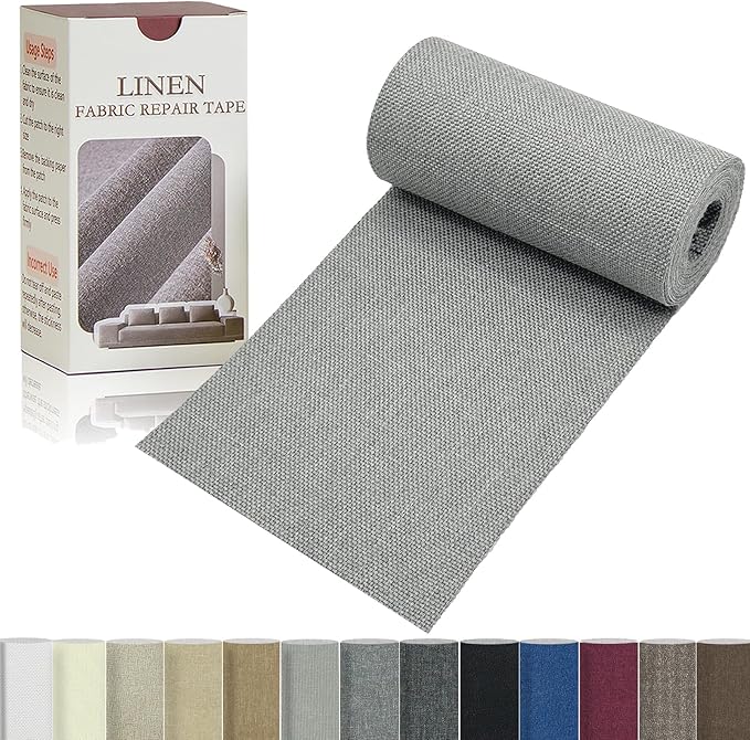 Linen Repair Tape 4x70 Inch Self-Adhesive Couch Patch Repair Fabric Patch for Furniture,Sofas,Cushion,Chairs,Bags,Linen Goods(Light Grey)