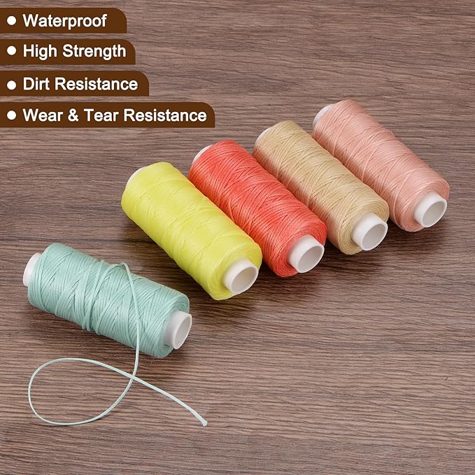 uxcell Leather Sewing Waxed Thread, 55 Yards / 50m 0.8mm 150D Flat Polyester All-Purpose Threads for Leather Crafts, Bookbinding, White