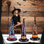 Halloween Ring Toss Game Set, 5Pcs Inflatable Witch Hats with 10Pcs Colorful Plastic Rings and Air Pump for Halloween Party Games Super Fun Indoor Outdoor Party Supplies