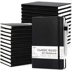 feela 24 Pack Journal Notebook for Work, Business Notebook Bulk Hardcover Lined Writing Journal with Pen Holder for Men Women Note Taking, with 24 Black Pens, 120 GSM, 5.1”x8.3”, A5, Black