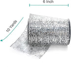 CT CRAFT LLC Sparkling Glitter Mesh Wired Ribbon 6" x 10 Yards Silver for Christmas Home Decor Bow Gift Wrapping DIY Crafts Wreath
