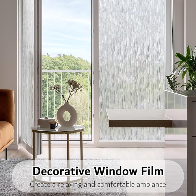 VELIMAX Frosted Window Privacy Film Non Adhesive Window Cling Removable Glass Covering Clear Water Opaque Window Film for Home Anti UV 17.7x118 inches