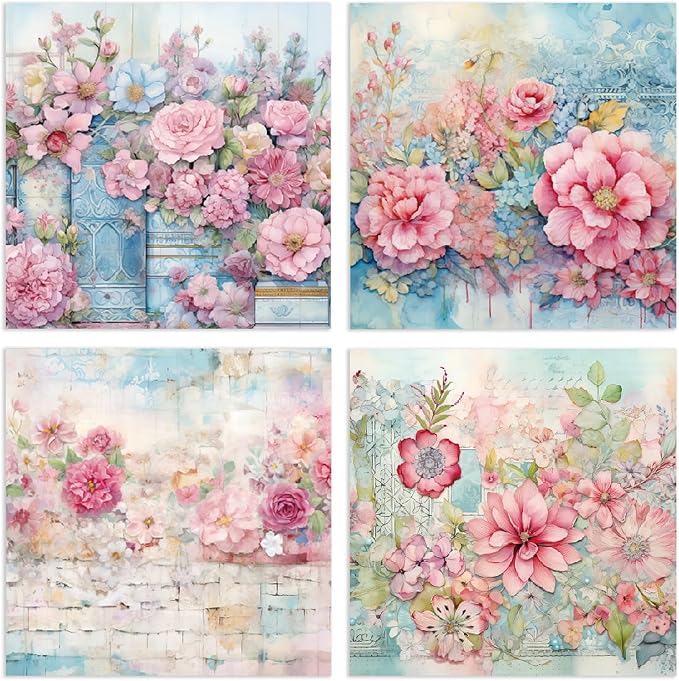YASMEN 24 Sheets Scrapbook Paper Pads, 6X6 Single-Sided Cardstock Paper, Decorative Craft Paper, Flowers Pattern Paper Pack, DIY Decopodge Papers, Journal Scrapbooking Supplies, Card Making Supplies