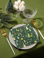 Premium Designer Paper Napkins, 3-Ply 6.5 x 6.5-inches Fold Disposable Decorative Winter Guest Christmas Holly Green Festive New Year Tree Party Lunch Dinner Napkin (50, Festive Green)