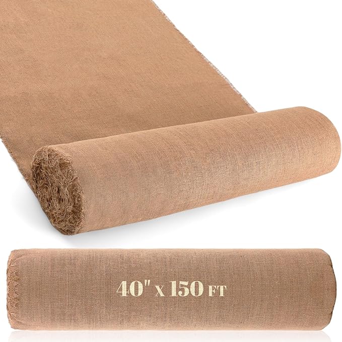 Buryeah Burlap Fabric Roll 40" Wide x 150 ft for Aisle Runner Gardening Burlap Banner Tree Wrap,Tablecloth,Carpets Multipurpose Natural Jute Roll for Wedding Craft DIY Garden Raised Bed Liners