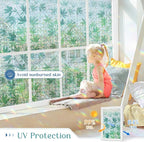 Haton Window Privacy Film, Decorative Stained Glass Window Clings, 3D UV Sun Blocking Sticker, Removable Static Cling Heat Control Tint for Home Door, Leaf Rainbow, 23.6" x 157.4" Non-Adhesive