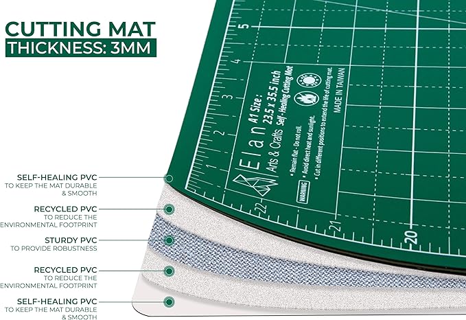 Elan Cutting Mat A3 Green, Self Healing Cutting Mat 12x18 Inch, 5-Ply Craft Board Green, Hobby Board for Crafts 12x18 Inch
