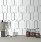 SUNWINGS Backsplash for Kitchen Peel and Stick, Stone Composite Self Adhesive Tiles Long Hexagon Mosaic Wall Tile, 12 Inch x 11.22 Inch 10 Sheets White