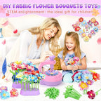 GirlsHome 300+PCS Fabric Flower Bouquets Toys, DIY Flower Crafts Kits for Kids, Arts and Crafts for Kids Ages 6-8 Girls, Build Flower Bouquet, STEM Educational Toy Preschool Gifts (Purple Pink)