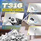 316 Stainless Steel Cable, 600FT 1/32IN Wire Rope with 150Pcs Aluminum Sleeves Stops, for String Lights Hanging, Clotheslines, Trellis Wire