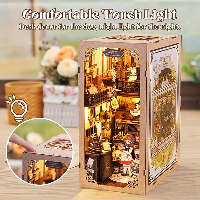 Fsolis Book Nook Kit, DIY Miniature Dollhouse Kit for Adults Bookshelf Decor Birthday for Women Teens Craft Lovers (Grandpa's Antiques Store)