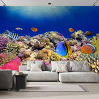 wall26 Wall Sticker/Wall Mural Tropical Blue Fish Coral Reef Ocean Seascape Nature Wilderness, Not Peel and Stick, Non-Woven Wallpaper Decorative for Bedroom, Living Room, Office - 99x96 inches