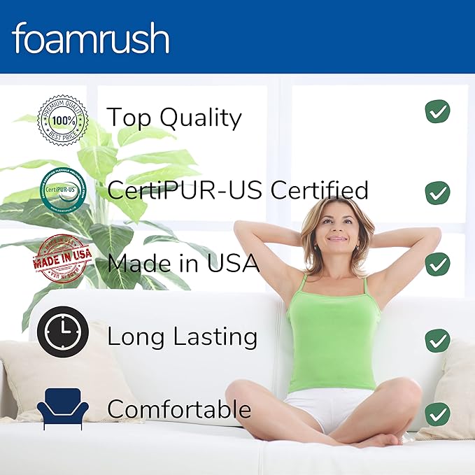 FoamRush 4" x 24" x 24" Gel Memory Foam Upholstery Square Cushion Medium Firm (Chair & Wheelchair Seat Cushion Replacement, Square Foam Dining Chairs, Couch, Sofa, Rubber Padding)