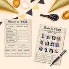 90th Birthday Party Games, Set of 5 Activities for 10 Guests, Born in 1935 Games Bundle, Birthday Party Supplies for Adults, Pack of 50 Cards