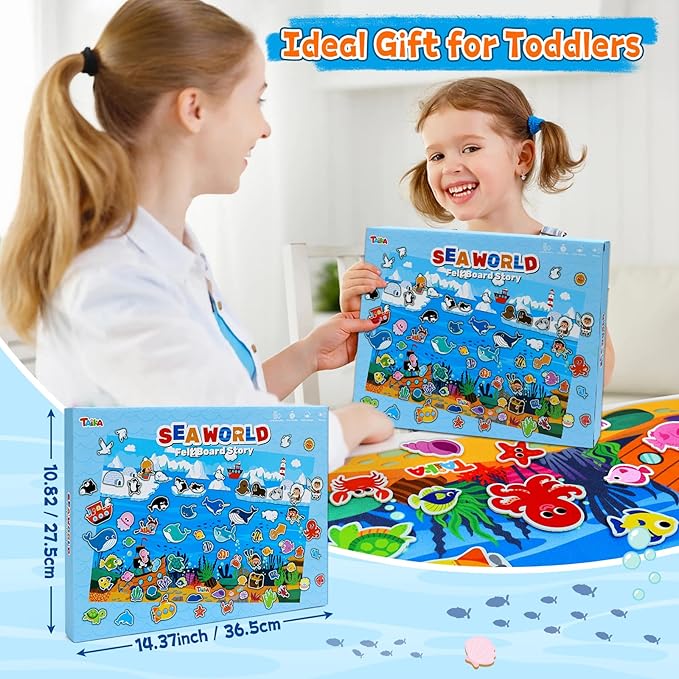Taika 70 Pcs Ocean Felt Story Board Set, 43x28 inch Interactive Felt Story, Fuzzy Flannel Board, Preschool Storytelling, Classroom Educational Learning Play Kit, Interactive Teaching Kit