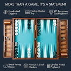 20 Inch Large Backgammon Sets for Adults, Green Backgammon Board, Solid Wood. Removable Accessory Tray, Premium 1.5 Inch Checkers & Dice Set, Backgammon Game Set Backgammon Table