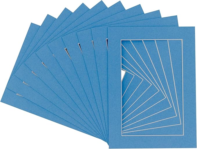 5x7 Mat for 8.5x11 Frame - Precut Mat Board Acid-Free Show Kit with Backing Board, and Clear Bags Bay Blue 5x7 Photo Matte Made to Fit a 8.5x11 Picture Frame Matboard for Framing, Pack of 100 Mats