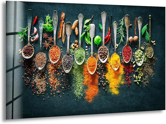 My Photostation.com 30Wx24H'' Spoon Spices Glass Wall ArtTempered Glass Printing Wall Decor Large Wall Art Wall Hangings