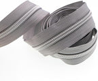 Leekayer #5 Silver Metallic Nylon Coil Zippers by The Yard Bulk 10 Yards Gray Zipper Tape with 25pcs Silver Ring Pull Zipper Sliders for DIY Sewing Tailor Craft Bag(Gray)