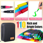 Art Supplier Dual Brush Markers Pens, 110 Artist Coloring Marker Set, Fineliner & Brush Tip Pen with Premium Case for Adults Coloring Books & Journal, Drawing, Doodlin