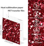 Red Sublimation Transfer Sheets for Heat Press Machine, 12x12inch Glitter Sublimation Paper for Tumblers Blanks Tshirts,8 Sheets