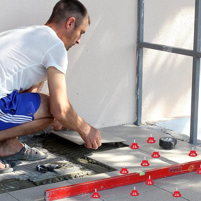 Professional Tile Leveling System Kit，Anti-Loosening Spacers/Wall, Bathroom Tiling - 1/8" Precision Alignment & Grout Spacing Tools(100caps+700base, 1/8)