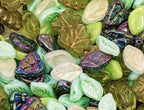 1.4oz (40g) Summer Mix of Small Czech Glass Leaf Beads, Hand Made Set Kit, Leaves 01