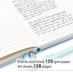 feela 5 Pack Notebooks Journals Bulk, Hardcover Notebook Classic Ruled Lined Journals with Pen Holder for Women Girls School Business Supplies, with 5 Black Pens, 120 GSM, 5.1”x8.3”, A5,Sky Blue