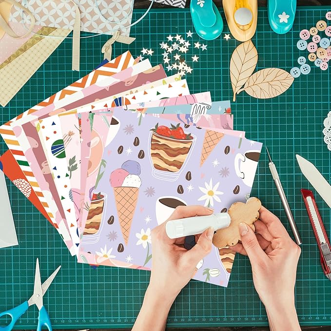 48 Sheets 24 Designs Scrapbook Paper Pad, 6"×6" Single-Sided Decopodge Craft Cardstock Paper,Scrapbooking DIY Decorative Background Cardmaking Supplies.Sweet Love&Cartoon