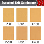 50 Pcs Premium Sand Paper, 1/4 Sand Paper Sheet Hook and Loop Backing 80/120/150/220/320/400 Grit Sandpaper Assortment Sandpaper for Wood Metal Automotive Palm Sanders 5.5" x 4.5"