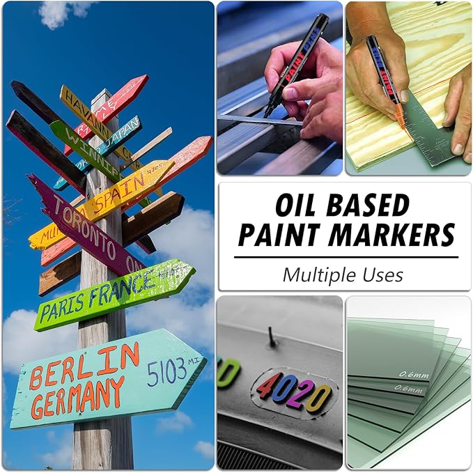White Paint Pens Paint Markers - 12 Pack Permanent Quick Dry Waterproof Marker Pens for Rocks Wood Fabric Plastic Canvas Glass Mugs Metal Tire Stone