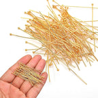 100pcs 18K Gold Filled Ball Pins Non Tarnish Craft Earring Bracelet Jewelry Making Accessories Supplies (50mm (1.96in), Gold-Ball Pin)