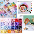 Wax Seal Kit with 24 Colors Wax Seal Beads 600pcs, 6PCS Wax Seal Stamps, Electric Sealing Wax Warmer, Envelopes and Wax Seal Metallic Pen for Gift and Decoration (Cartoon)