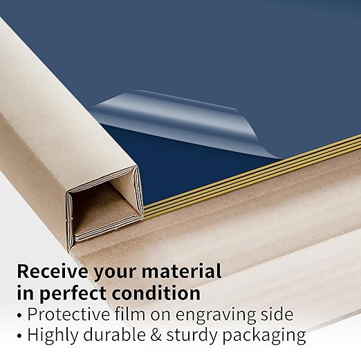 Trotec TroLase | 12"x20"x1/16", 4 Pcs | Navy Blue/Gold | 2 Ply | Modified Acrylic | Laser Engraving Double Color Plastic Sheet | Engraving Blanks for Laser, Saw, Guillotine | Made in USA