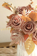 Floroom Artificial Flowers 25pcs Real Looking Warm Taupe Foam Fake Roses with Stems for DIY Wedding Bouquets Bridal Shower Centerpieces Floral Arrangements Party Tables Home Decorations