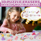 Erasers Set for Kids, Princess Castle Pencil Eraser Bulk for Kids, Take Apart Puzzle Erasers for Classroom Prizes, Game Reward, Egg Fillers, Back to School Gift for Boys and Girls Desk Pets