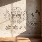 TIAMECH A4 Reusable Flying Skull Wings Stencil for Painting - Halloween Ghost Layering Template, DIY Wall Art, Wood Furniture, Scrapbook & Crafts (8.3x11.7inch)