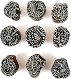 Crafts of India Stylish Paisley Wooden Blocks for Stamping, Block Printing on Textiles, Pottery Crafts,Henna, Scrapbooking, Wall Painting (Set of 9)