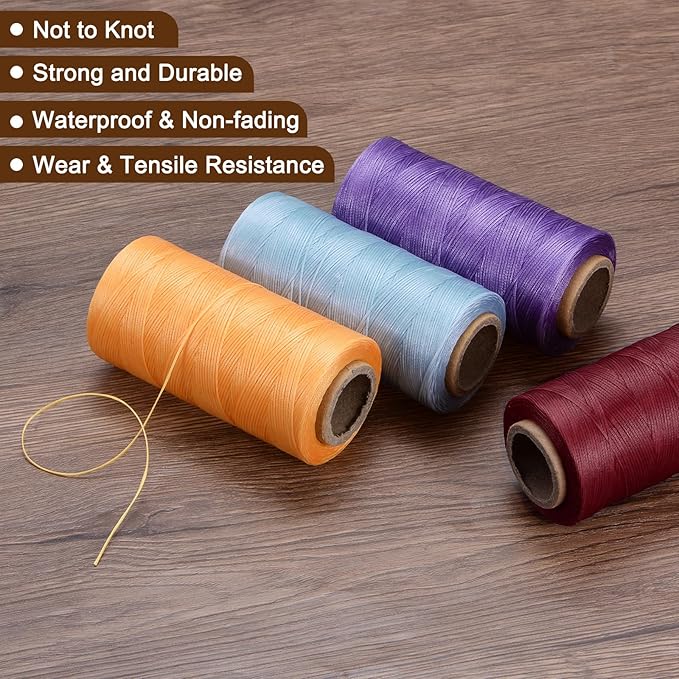 uxcell 150D 0.8mm Flat Waxed Thread 284 Yards Polyester Leather Sewing Waxed String Hand Stitching Waxed Cord for Leather Stitching Sewing Bookbinding DIY Craft Green