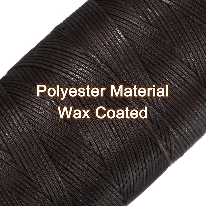 uxcell 150D 0.8mm Flat Waxed Thread 284 Yards Polyester Leather Sewing Waxed String Hand Stitching Waxed Cord for Leather Stitching Sewing Bookbinding DIY Craft Dark Brown
