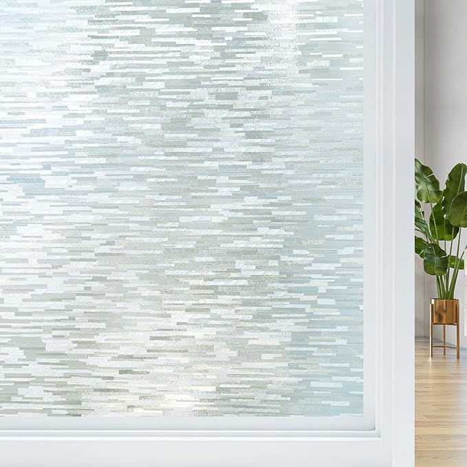 Haton Window Privacy Film, Frosted Glass Static Cling Sun Heat Blocking Window Clings, Frosting Opaque Coverings, Vinyl Removable Stickers Tint for Home Door Office, Non Adhesive 11.8" x 157.4"