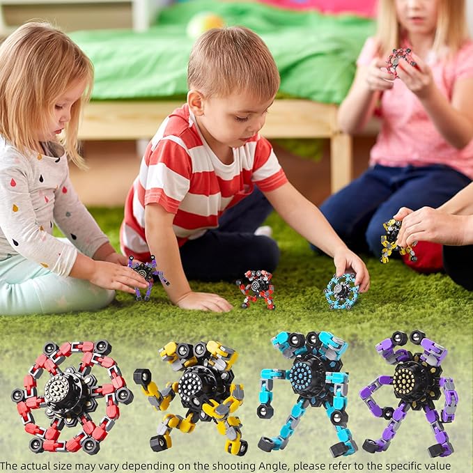 Transformable Fidget Spinners Toys 4 Pcs for Kids and Adults Stress Relief Sensory Toys for Boys and Girls Fingertip Gyros for Party Favors Chrismas Stocking Stuffers Bulk for Teens