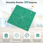 Headley Tools 12"x12" Rotating Cutting Mat, Self Healing Mat with 360-Degree Rotation & Anti-Slip Base, Sewing Board Cutting Mat Perfect for Fabric Quilting Leather Hobby Project, Green
