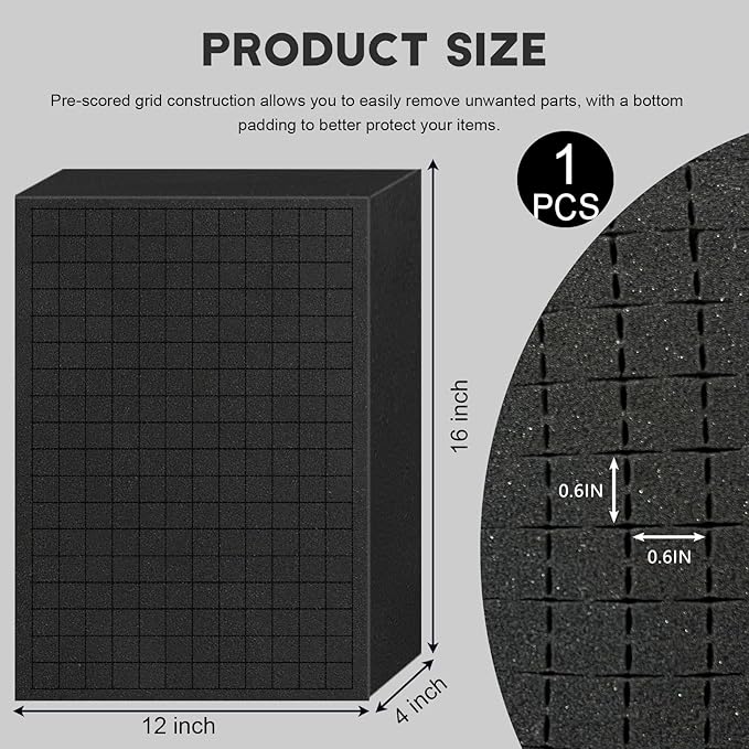 Pick and Pluck Foam Sheets, 1 PCS 16 x 12 x 4 Inch Pick Apart Foam Insert for Camera Storage, Crafts, Tool Box, Storage Drawer