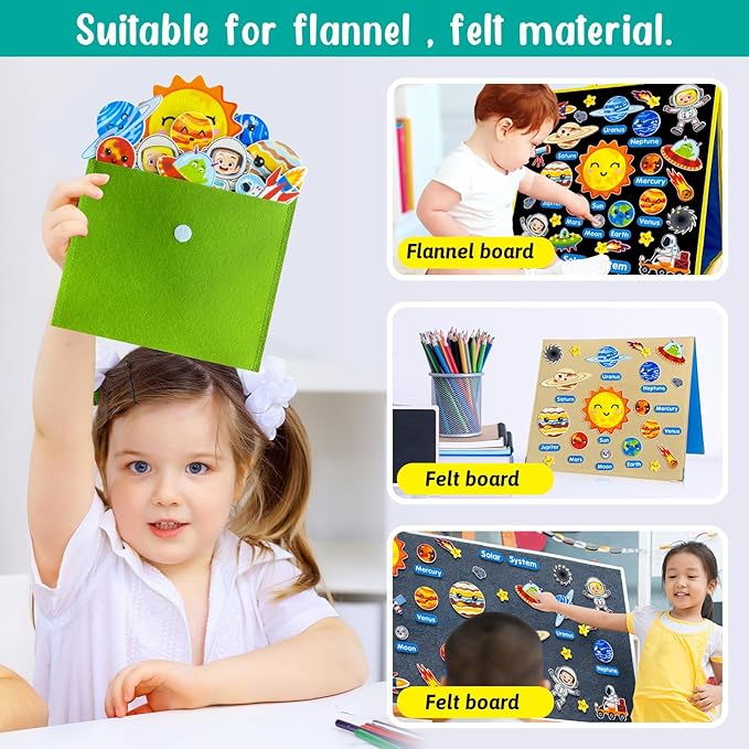 PENGFULL Felt Flannel Board Story Pieces for Toddlers Preschool,Kids Interactive Storytelling Teaching Play Kits for Flannel Board or Felt Board,with Words Felt Pieces(Solar System)