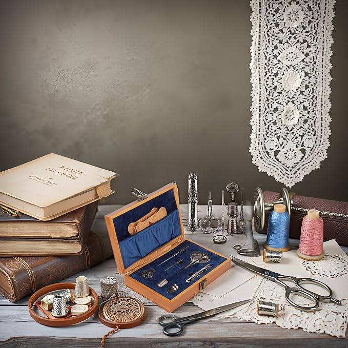 Vintage Embroidery Scissors Set, Comfortable Handle, Stainless Steel, Antique Design, Complete Sewing Kit for Embroidery, Needlework, with Thimble, Threader, and Needle Case