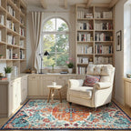 Lahome Bohemian Floral Medallion Area Rug - 4x6 Oriental Distressed Bedroom Rug Country Vintage Faux Wool Indoor Throw Mat Non-Slip Washable Low-Pile Carpet for Bathroom Living Kitchen Laundry Room