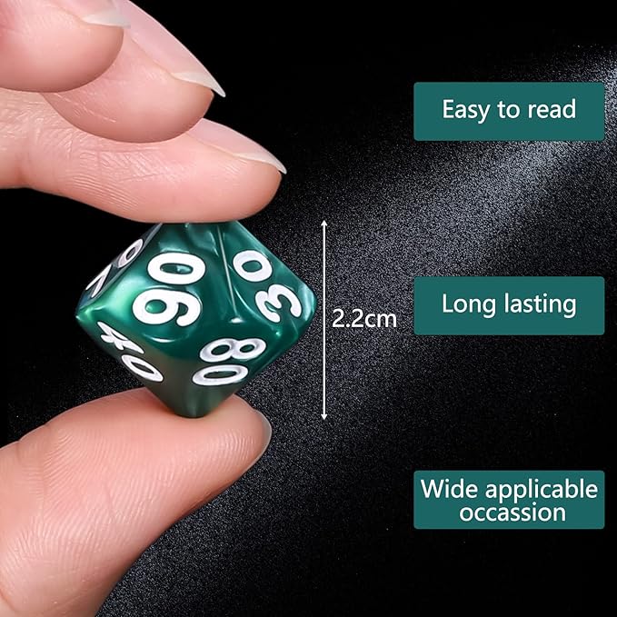 CiaraQ DND Polyhedral Dice (100pcs) with A Dice Bag Compatible with Dungeons and Dragons DND RPG MTG Role Playing Table Games (D% dice, 10 colors-100 pcs)